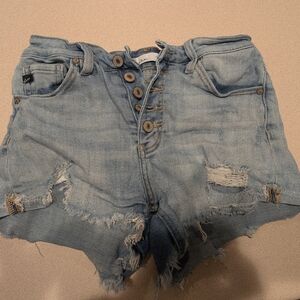 KanCan Button-Fly Light Blue Jean Shorts